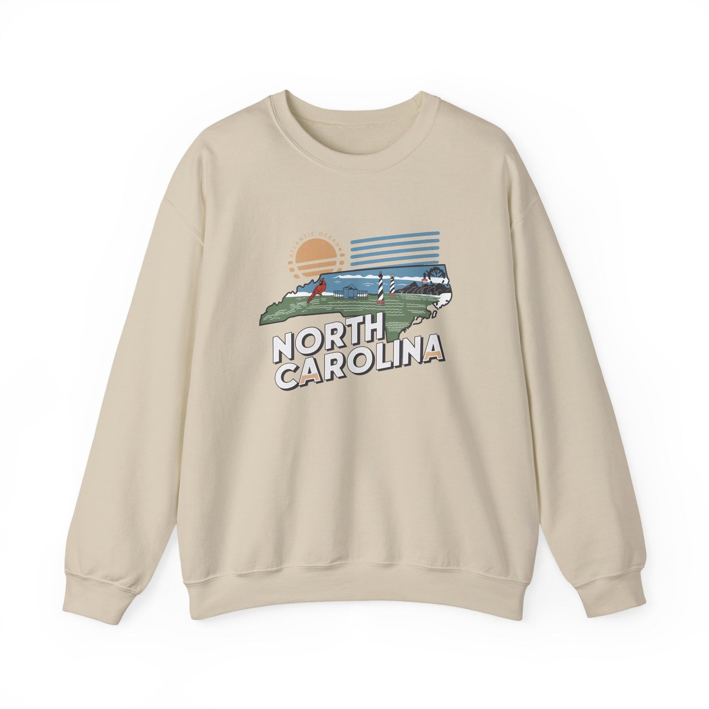 North Carolina state map sunset illustration Sweatshirt | Coastal mountains retro design