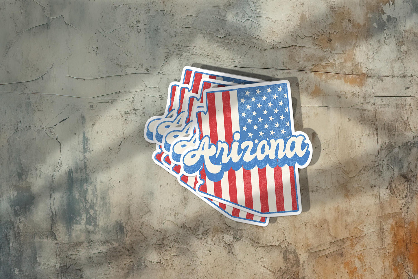 Arizona State Sticker with American Flag Background | Weatherproof Vinyl Decal