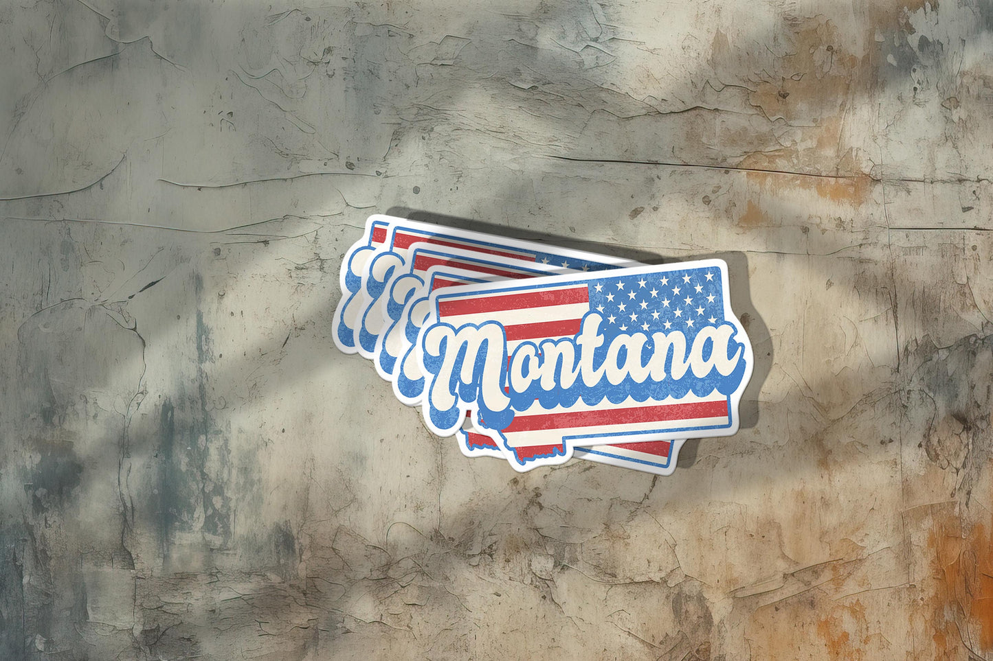 Montana State Sticker with American Flag Background | Weatherproof Vinyl Decal