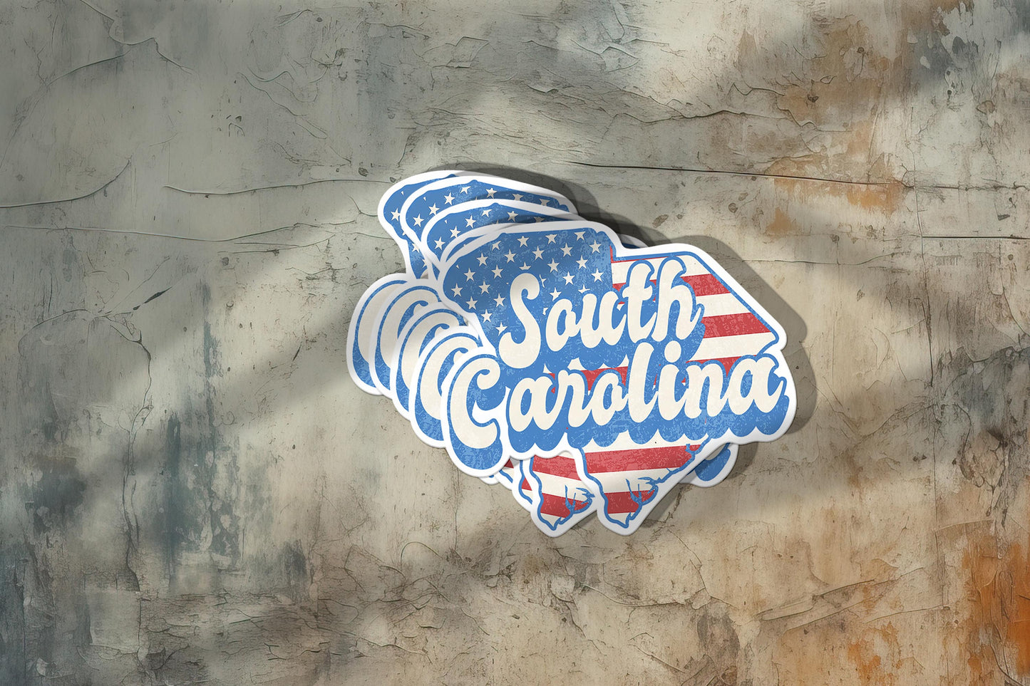 South Carolina State Sticker with American Flag Background | Weatherproof Vinyl Decal