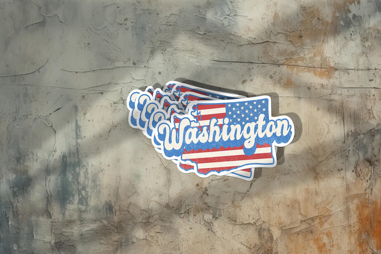 Washington State Sticker with American Flag Background | Weatherproof Vinyl Decal