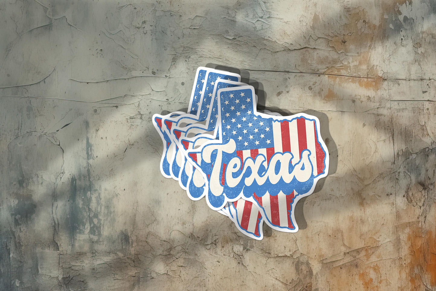 Texas State Sticker with American Flag Background | Weatherproof Vinyl Decal