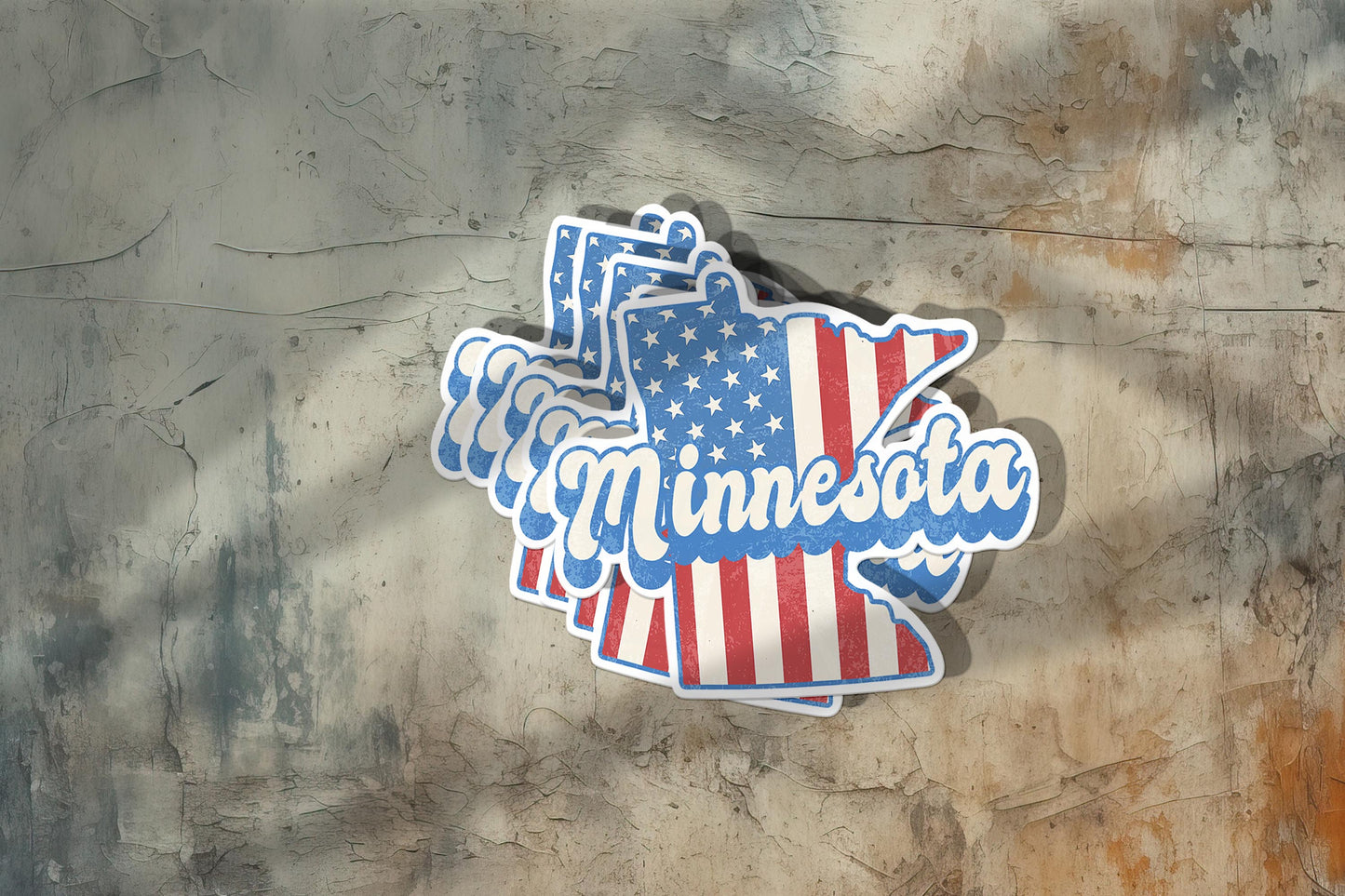Minnesota State Sticker with American Flag Background | Weatherproof Vinyl Decal
