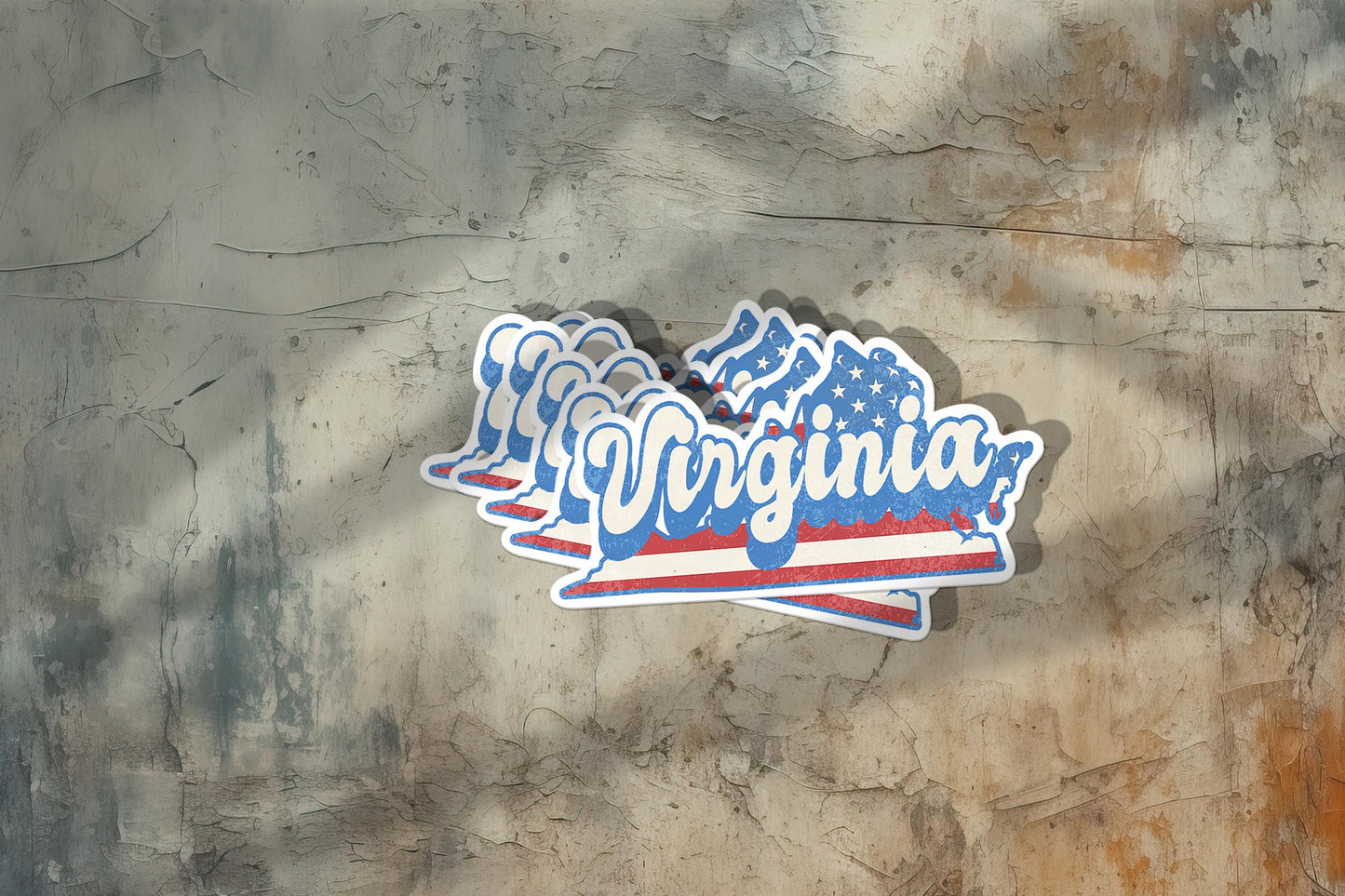 Virginia State Sticker with American Flag Background | Weatherproof Vinyl Decal