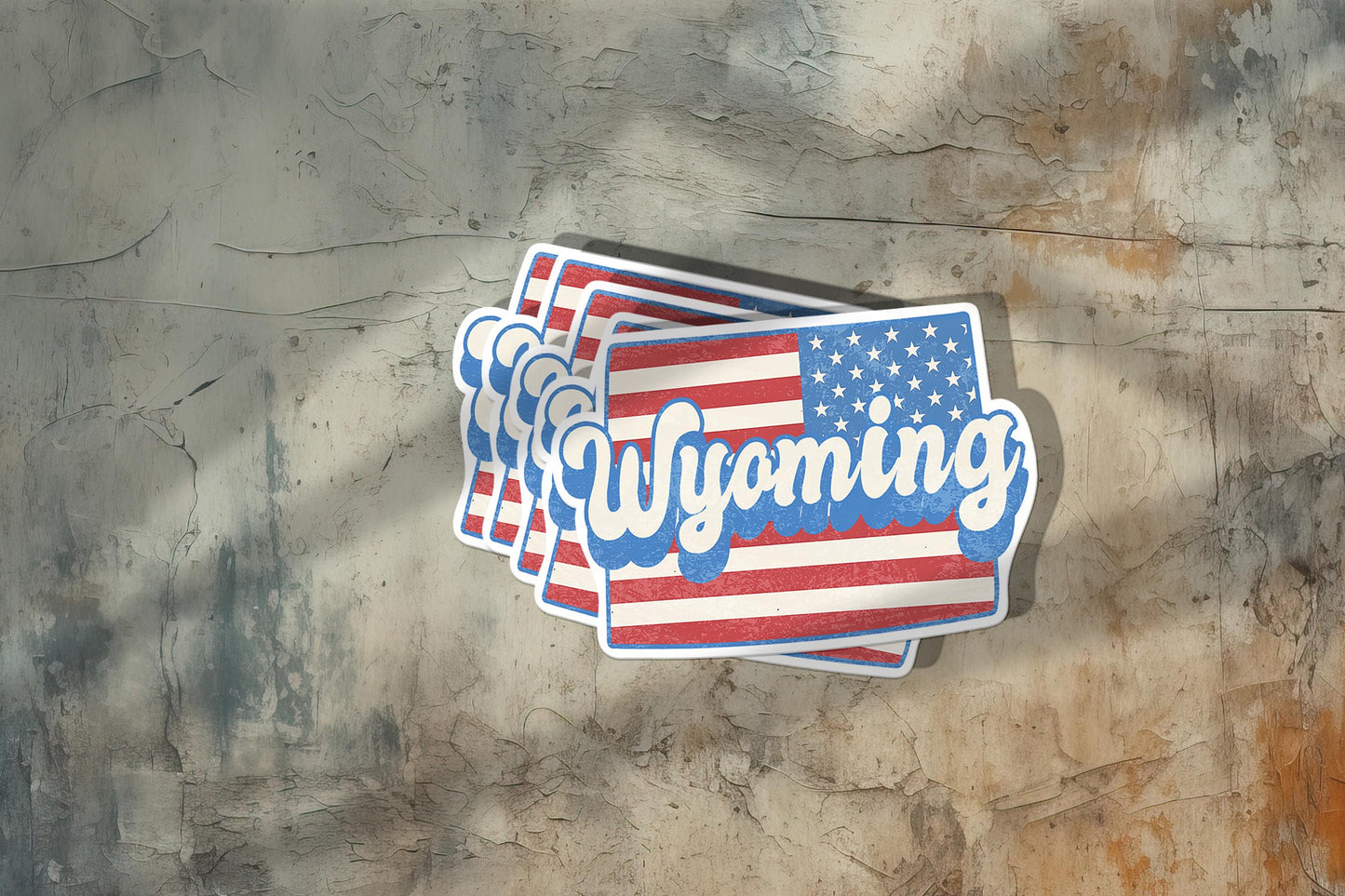Wyoming State Sticker with American Flag Background | Weatherproof Vinyl Decal
