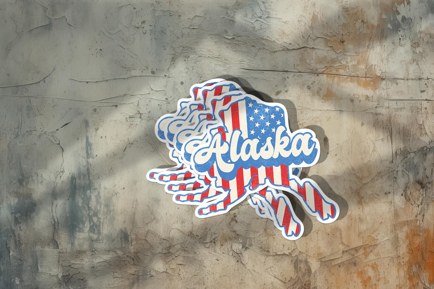 Alaska State Sticker with American Flag Background | Weatherproof Vinyl Decal