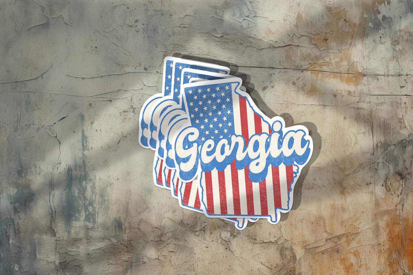 Georgia State Sticker with American Flag Background | Weatherproof Vinyl Decal