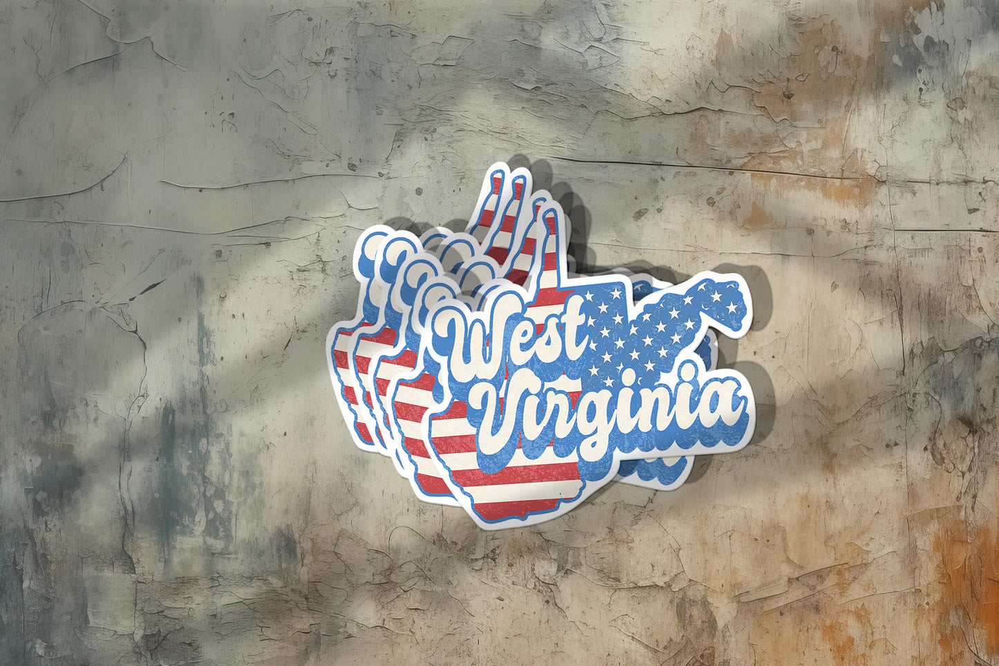 West Virginia State Sticker with American Flag Background | Weatherproof Vinyl Decal
