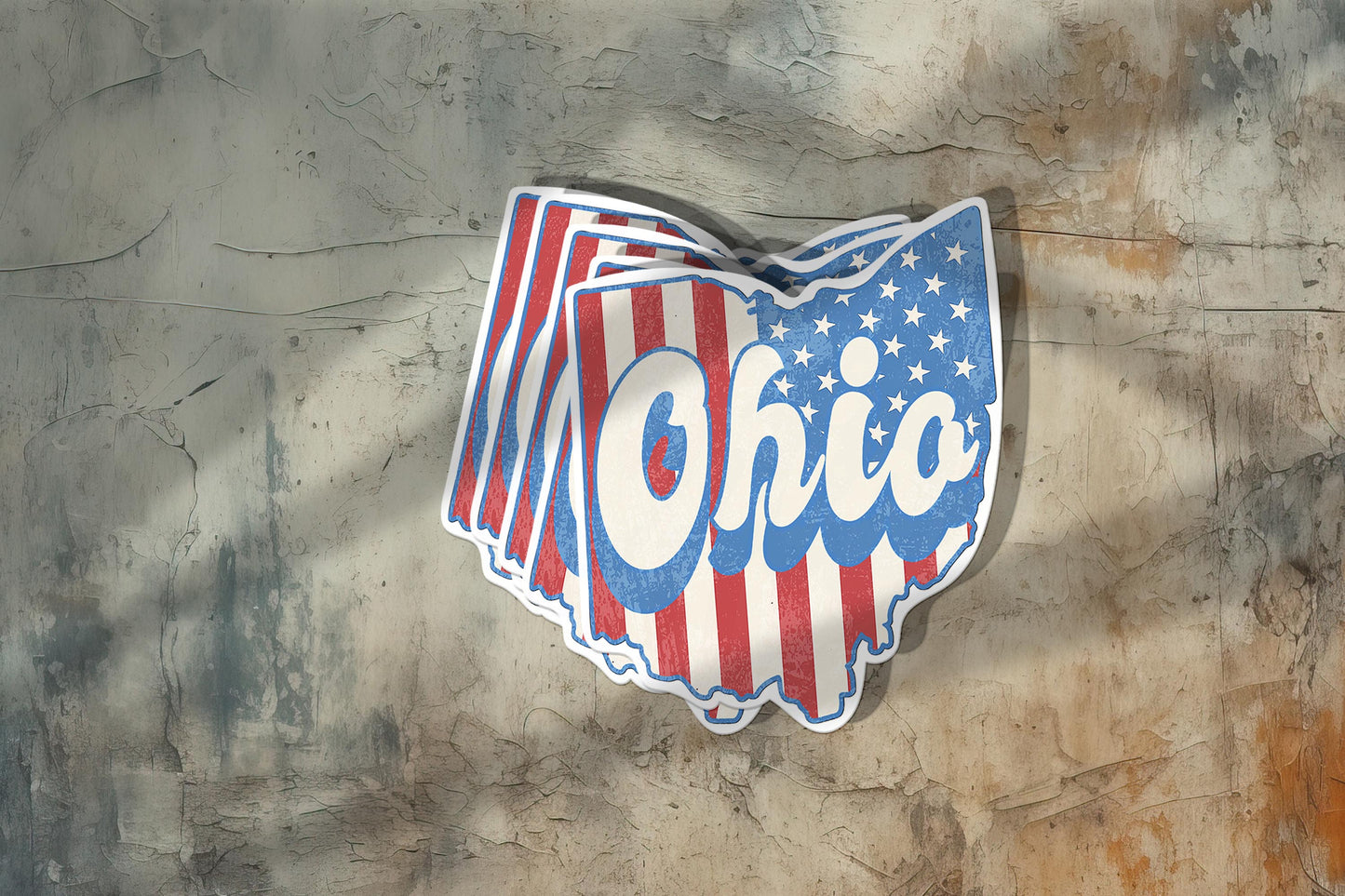 Ohio State Sticker with American Flag Background | Weatherproof Vinyl Decal