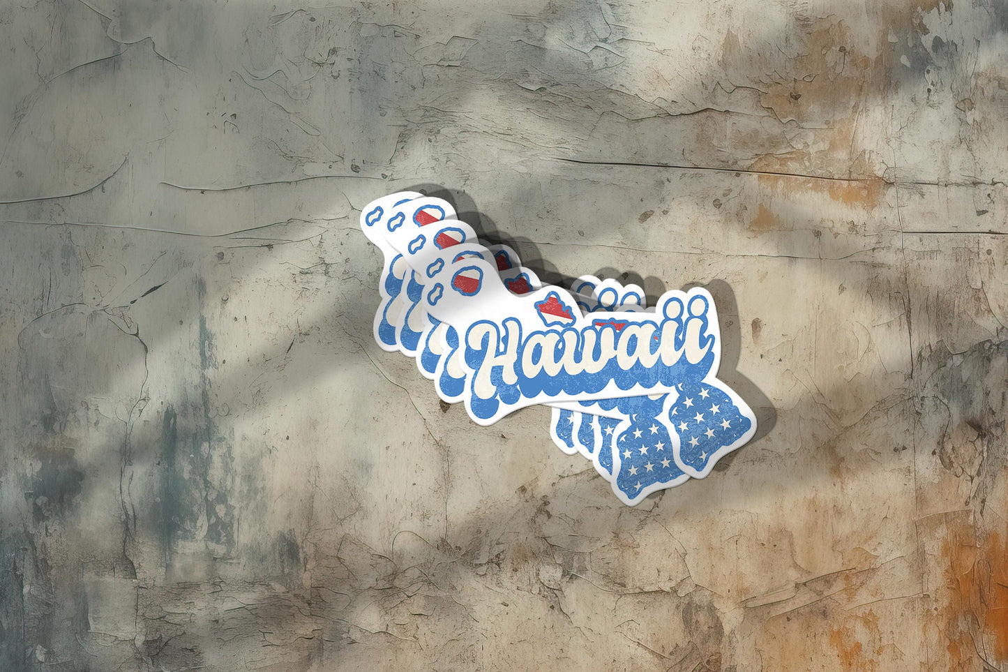 Hawaii State Sticker with American Flag Background | Weatherproof Vinyl Decal
