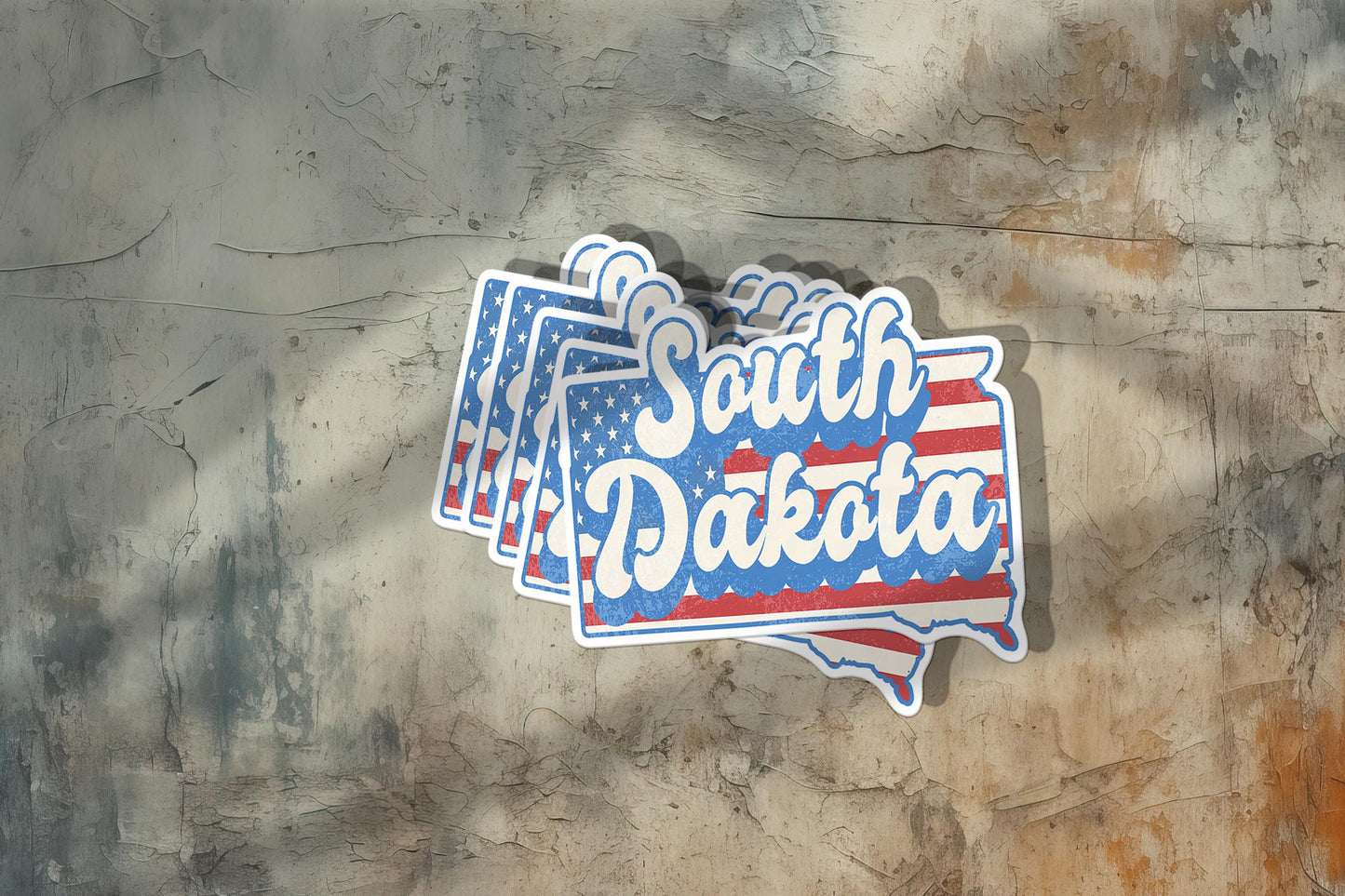 South Dakota State Sticker with American Flag Background | Weatherproof Vinyl Decal