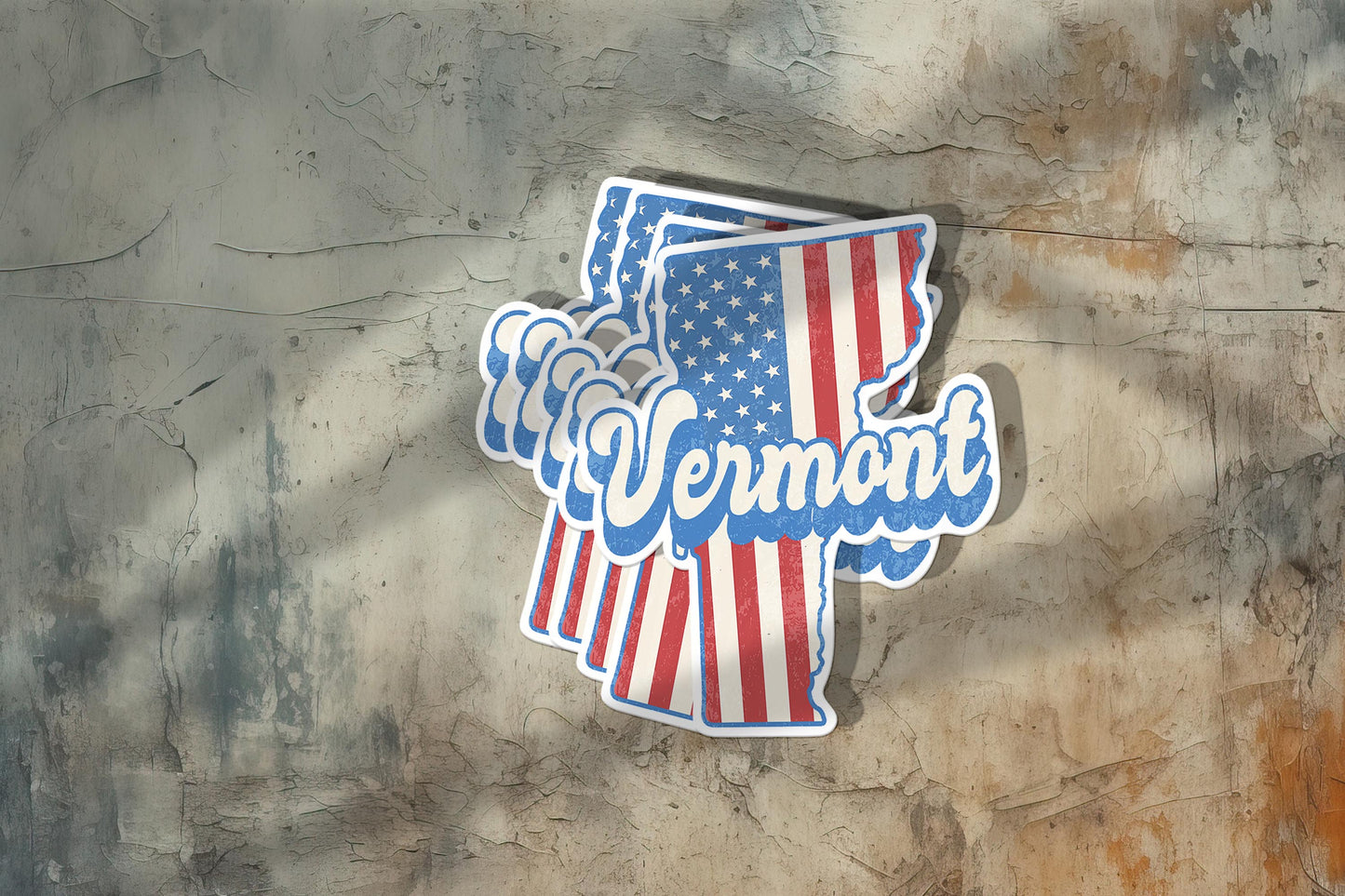 Vermont State Sticker with American Flag Background | Weatherproof Vinyl Decal