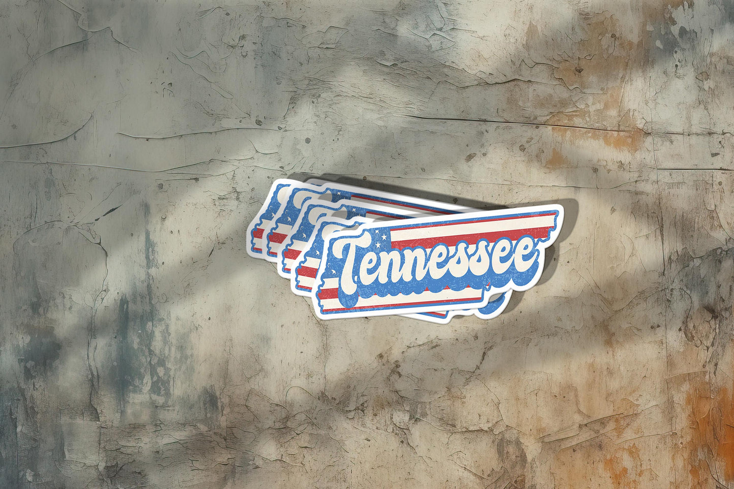 Tennessee State Sticker with American Flag Background | Weatherproof Vinyl Decal