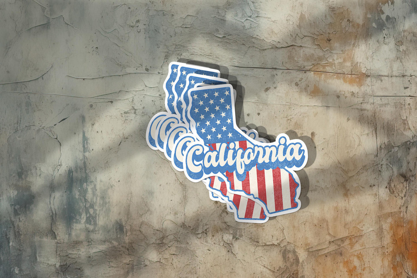 California State Sticker with American Flag Background | Weatherproof Vinyl Decal