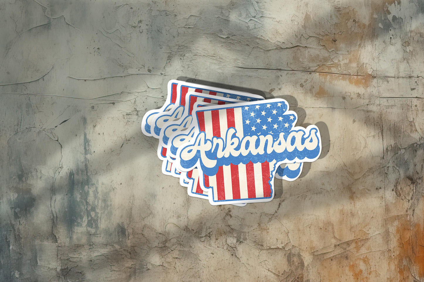 Arkansas State Sticker with American Flag Background | Weatherproof Vinyl Decal