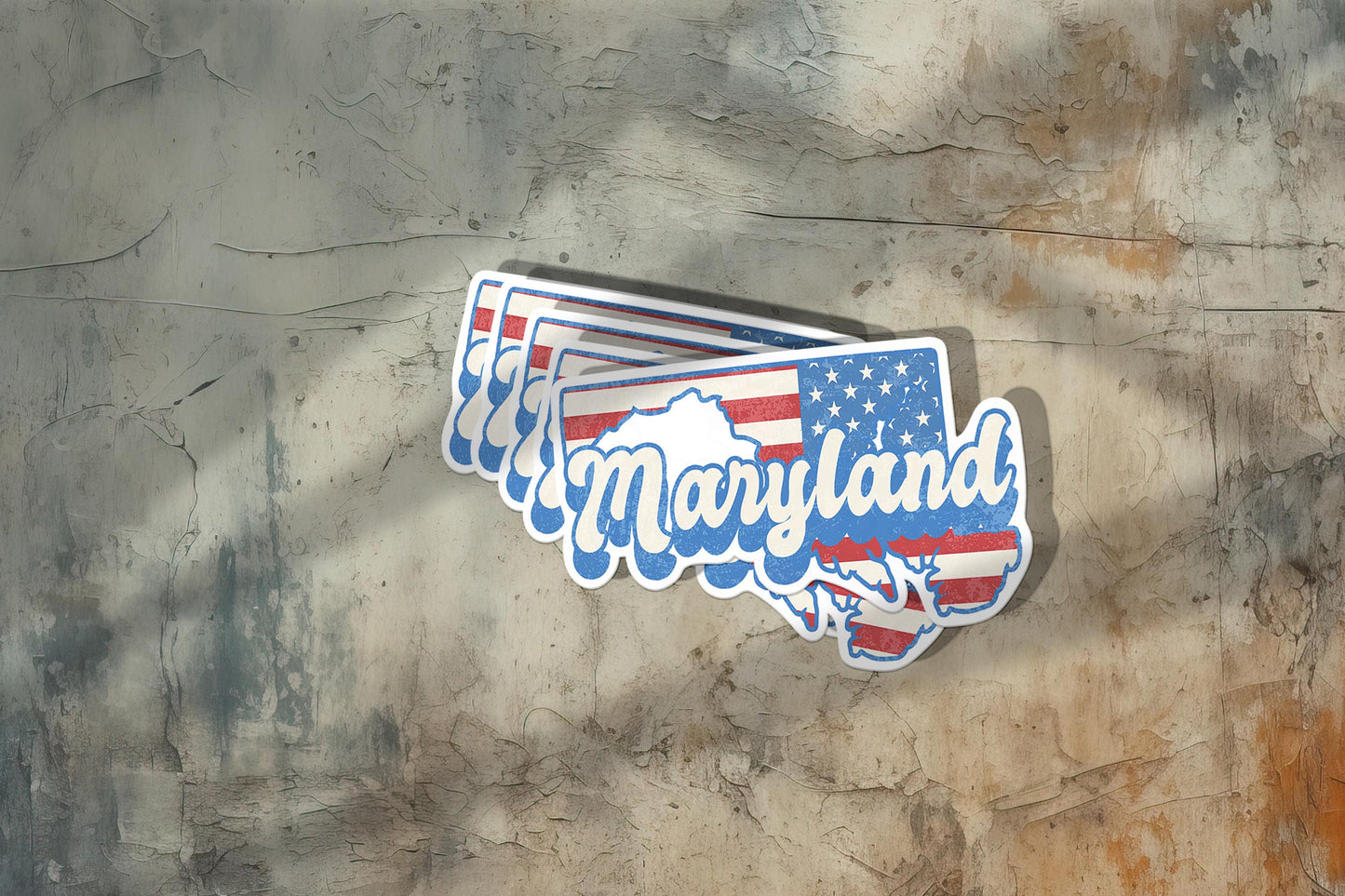 Maryland State Sticker with American Flag Background | Weatherproof Vinyl Decal