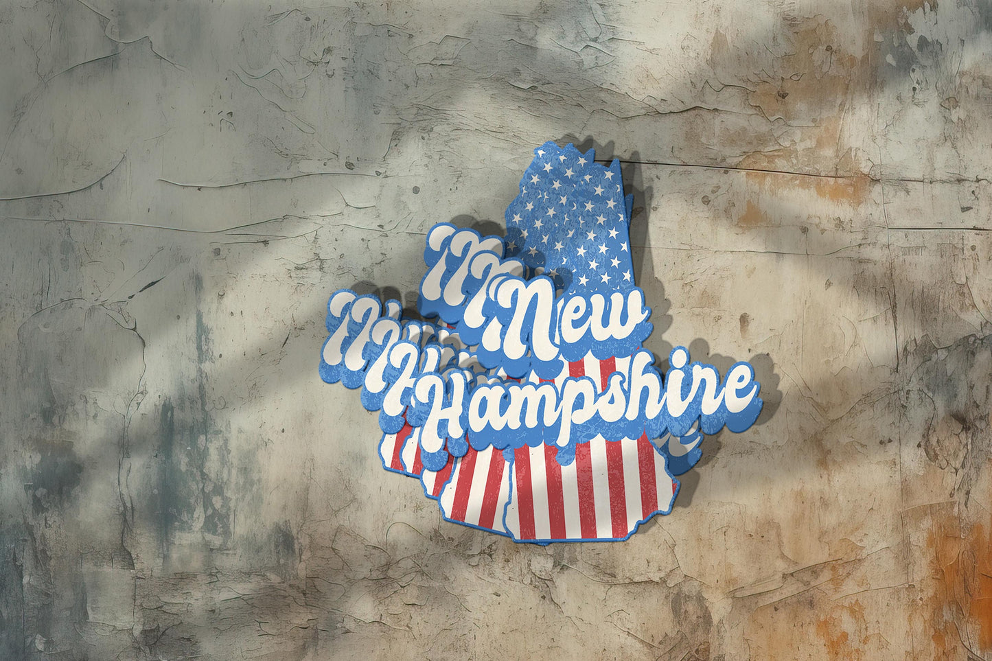 New Hampshire State Sticker with American Flag Background | Weatherproof Vinyl Decal
