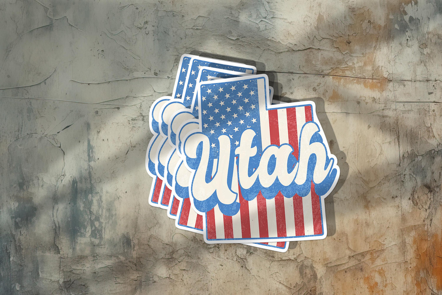 Utah State Sticker with American Flag Background | Weatherproof Vinyl Decal