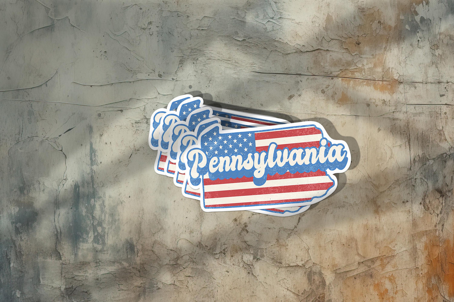 Pennsylvania State Sticker with American Flag Background | Weatherproof Vinyl Decal