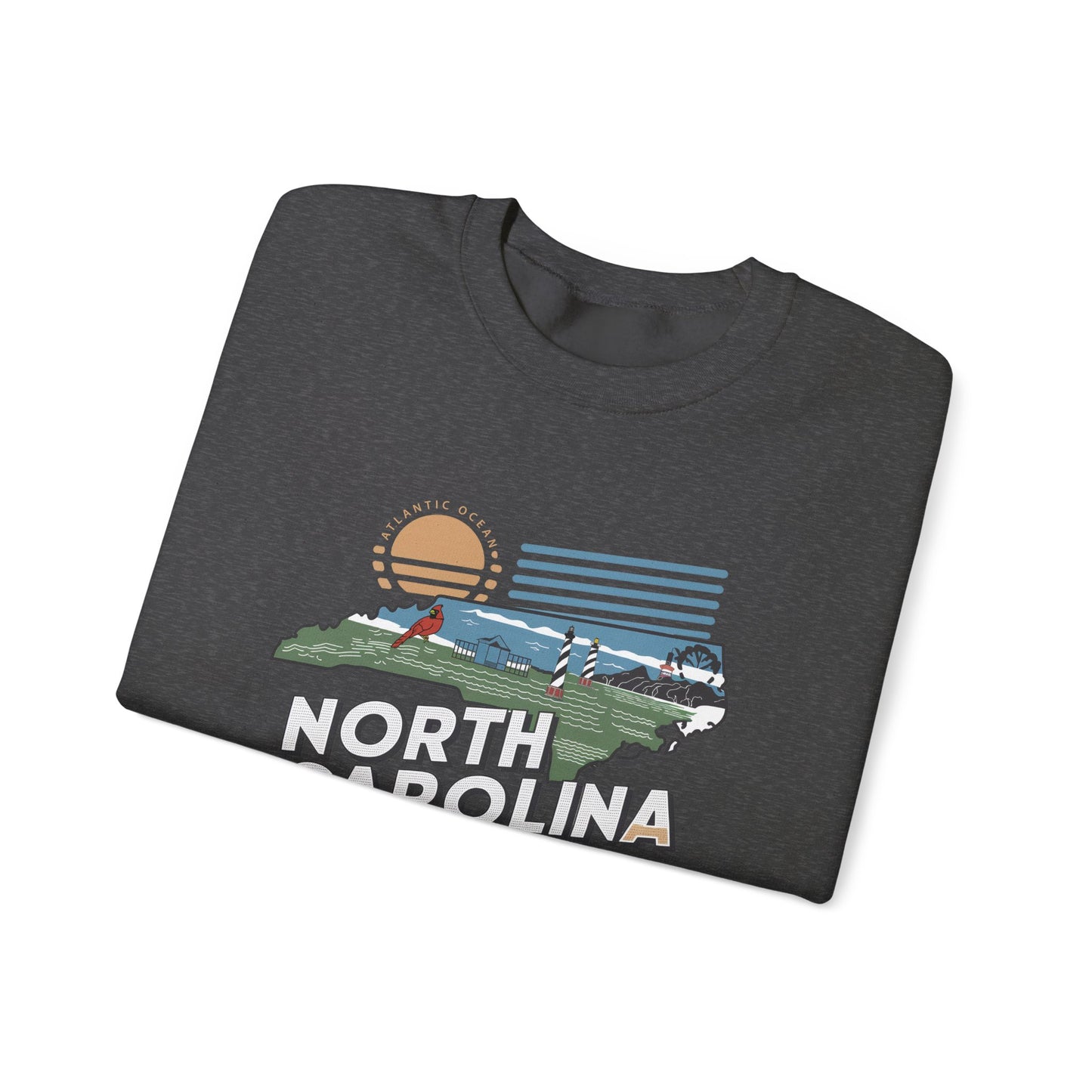 North Carolina state map sunset illustration Sweatshirt | Coastal mountains retro design