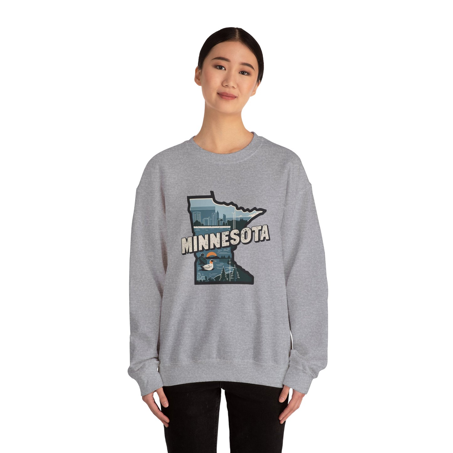 Minnesota state silhouette with skyline and loon Sweatshirt