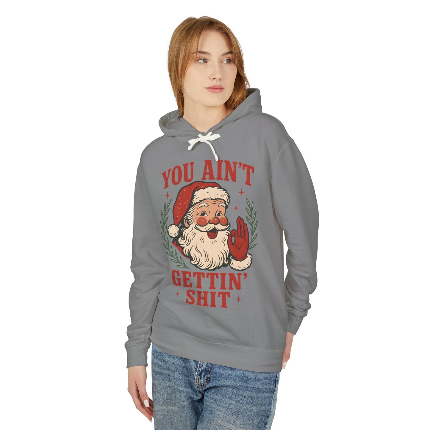 Santa Humor Unisex Lightweight Hooded Sweatshirt