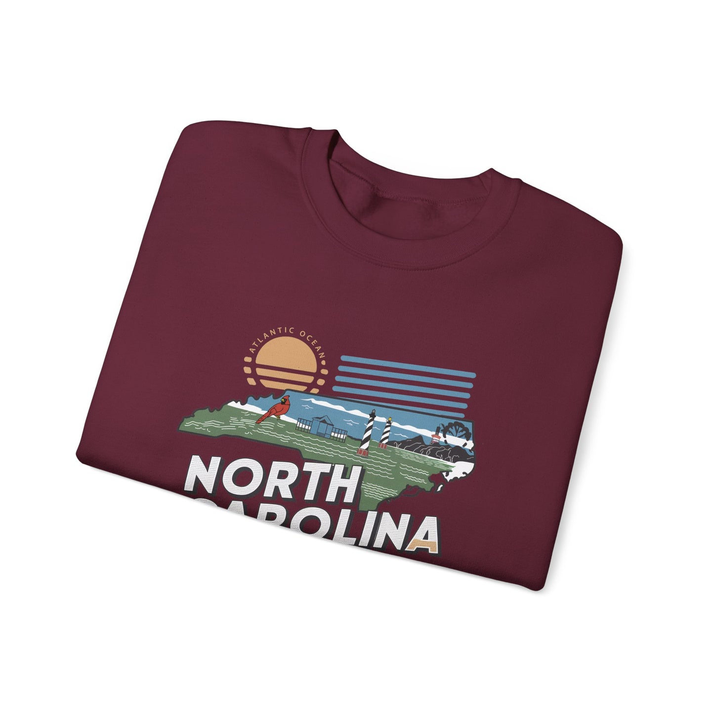 North Carolina state map sunset illustration Sweatshirt | Coastal mountains retro design