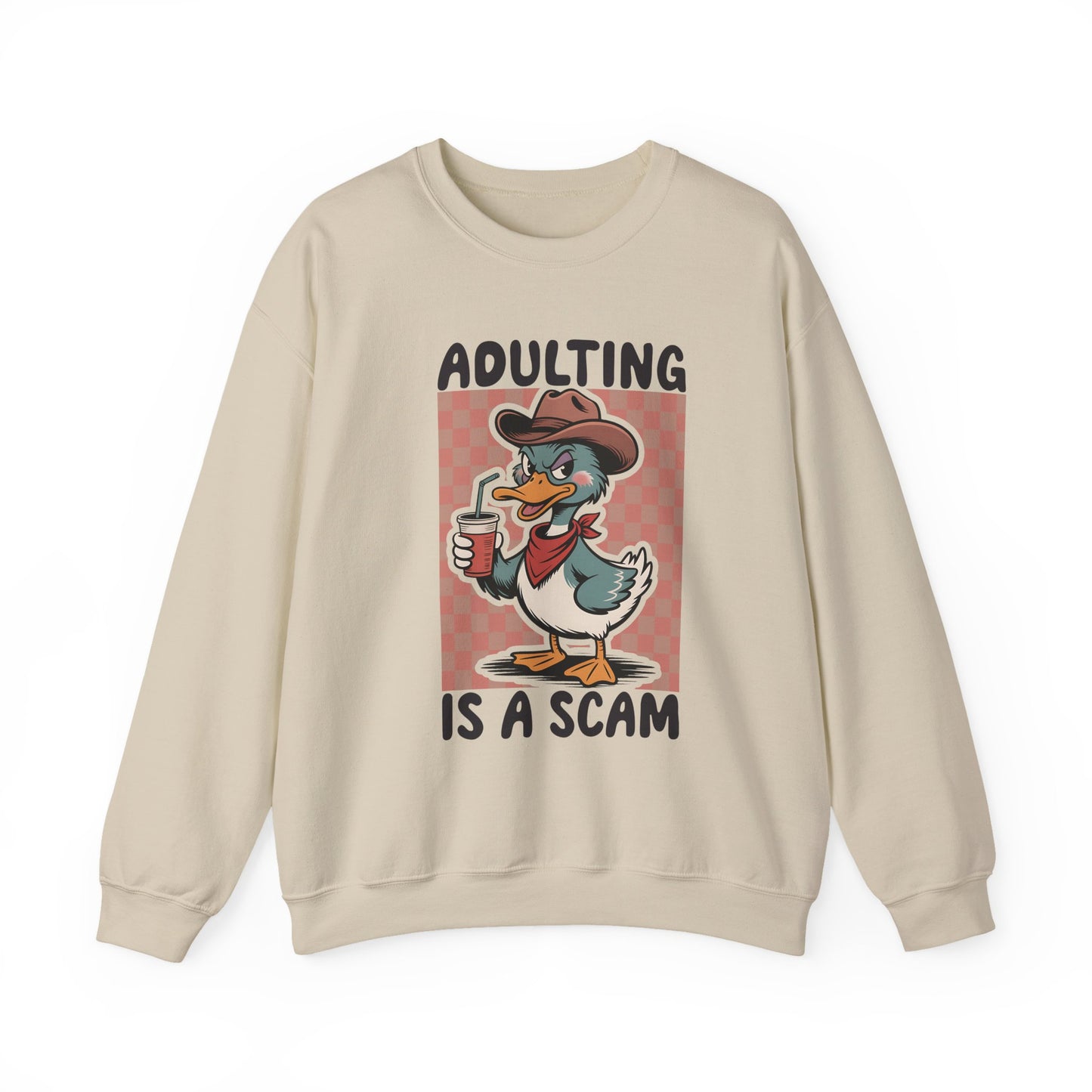 Adulting Is a Scam duck cartoon Sweatshirt | Funny Duck Graphic
