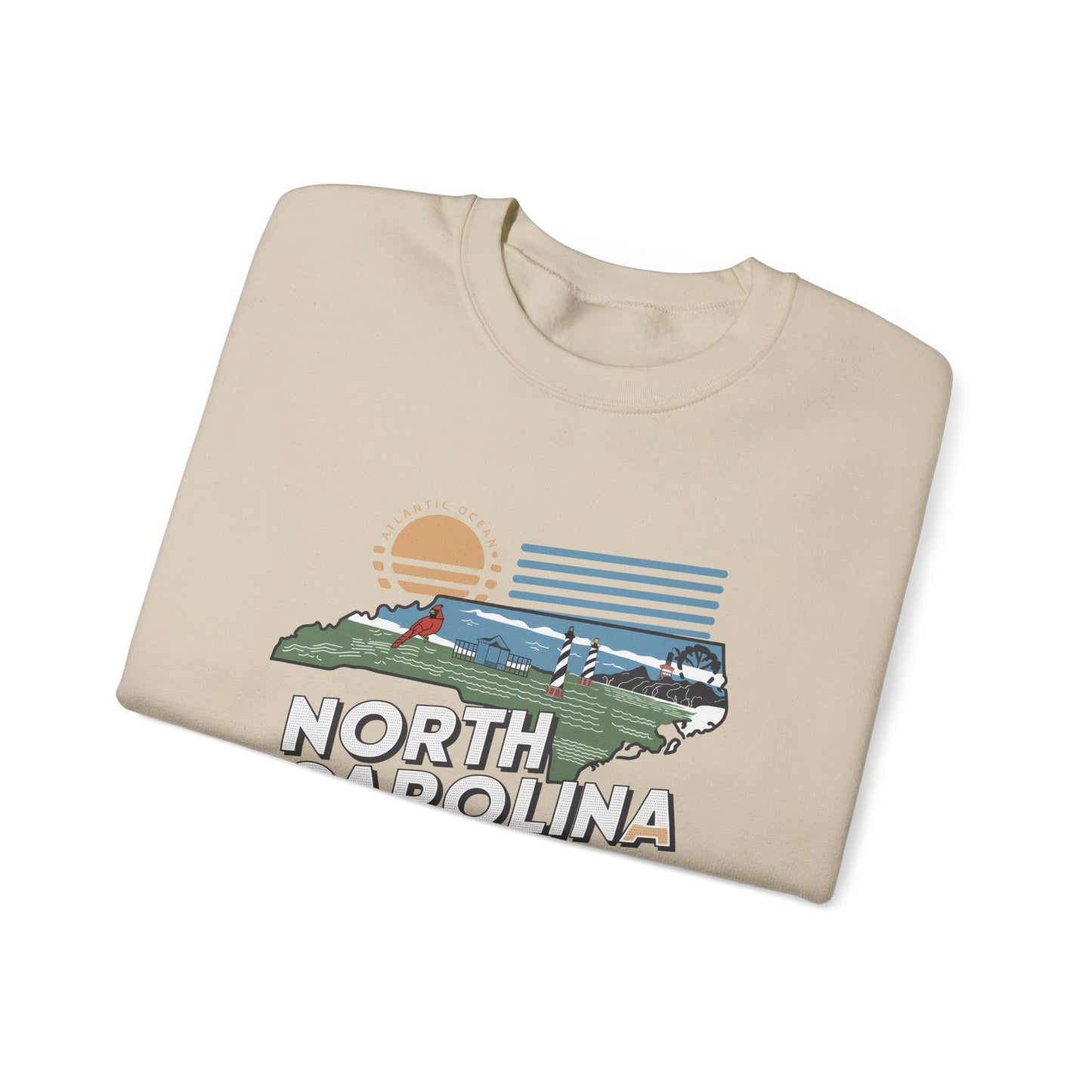 North Carolina state map sunset illustration Sweatshirt | Coastal mountains retro design