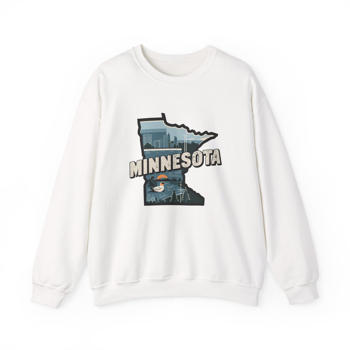 Minnesota state silhouette with skyline and loon Sweatshirt