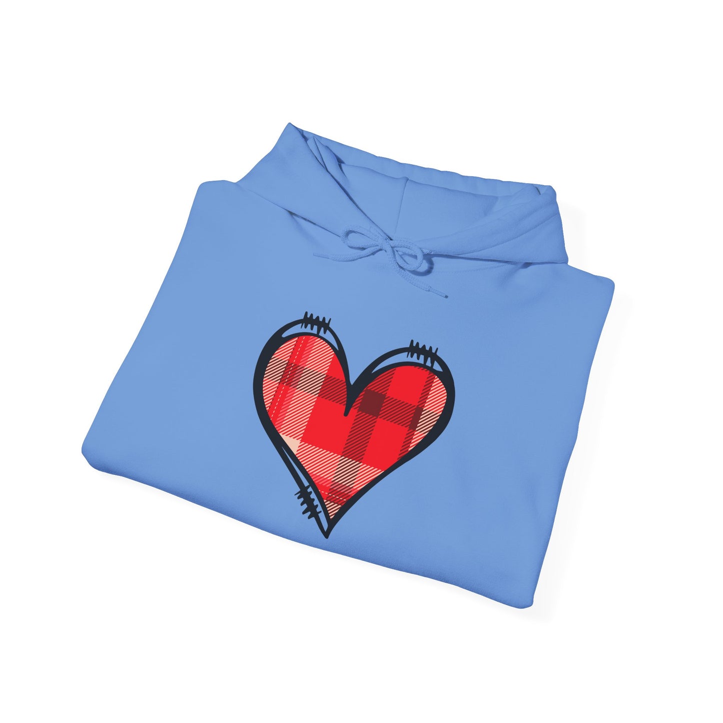 Love Hoodie with Plaid Heart on Front and Bold Love Design on Back