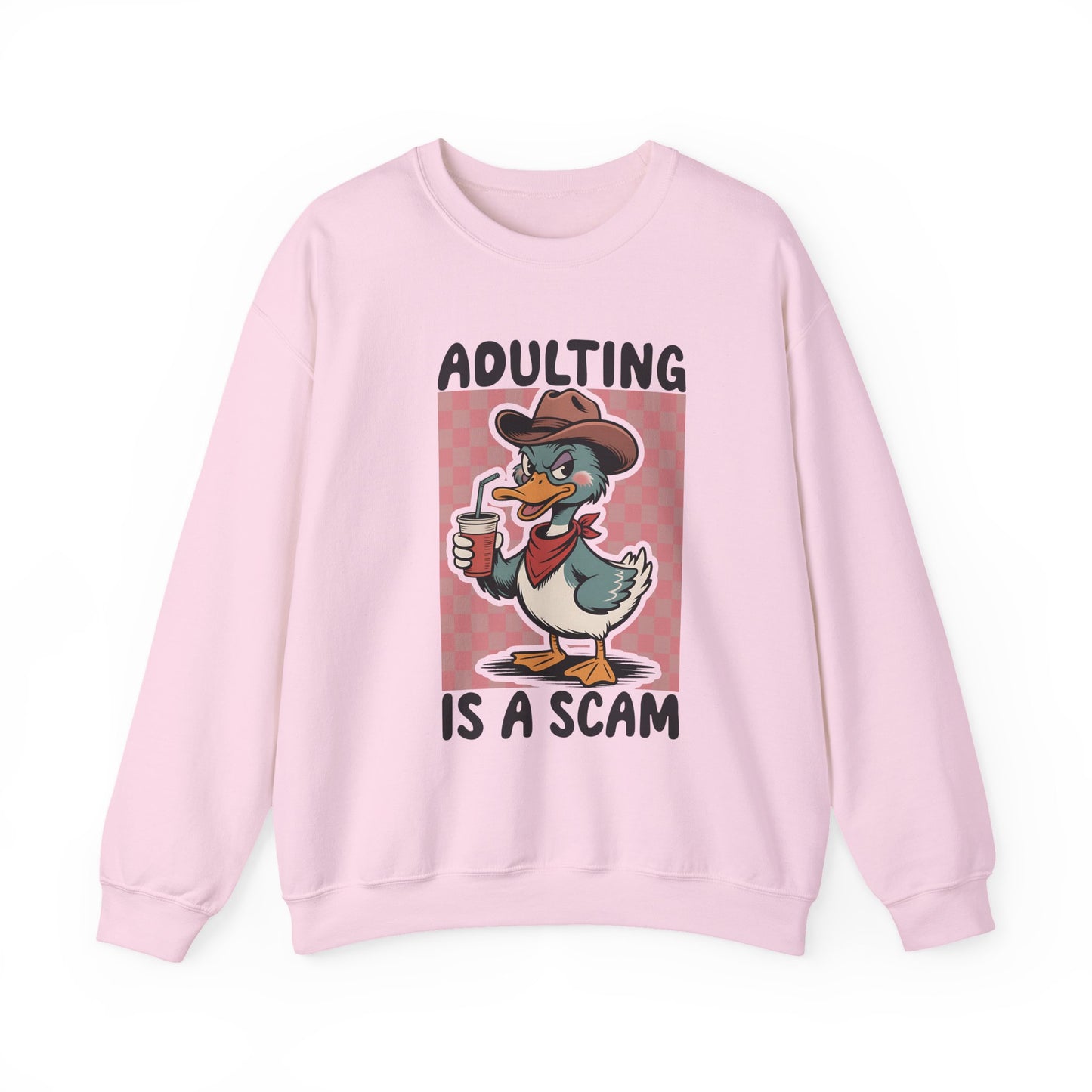 Adulting Is a Scam duck cartoon Sweatshirt | Funny Duck Graphic