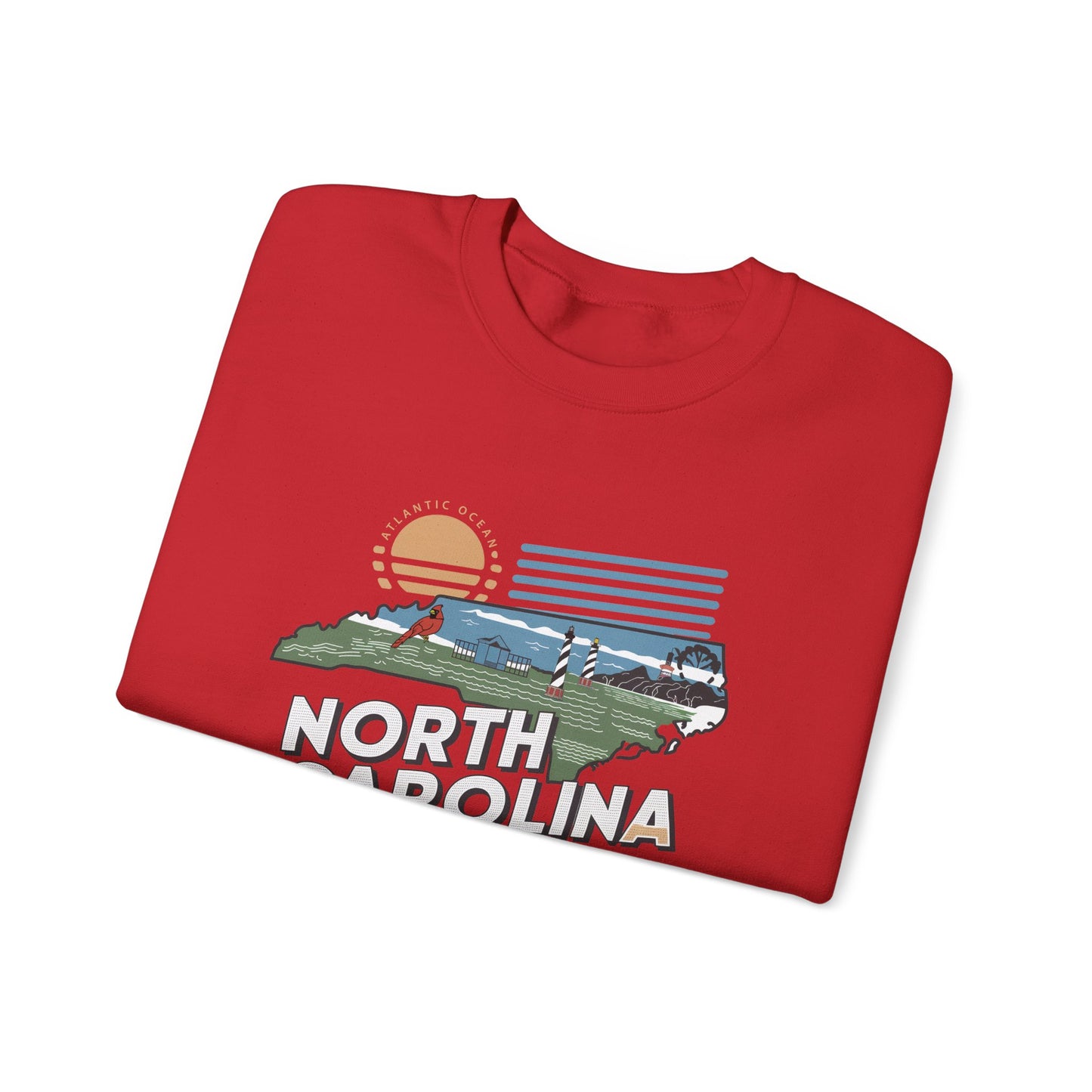North Carolina state map sunset illustration Sweatshirt | Coastal mountains retro design