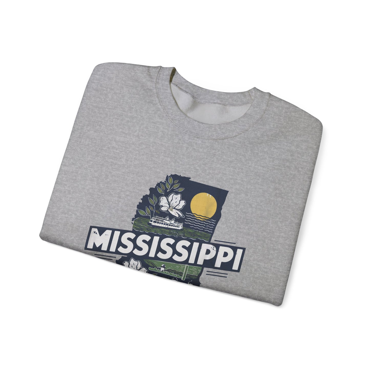 Mississippi State Map with Magnolia and Lighthouse Sweatshirt