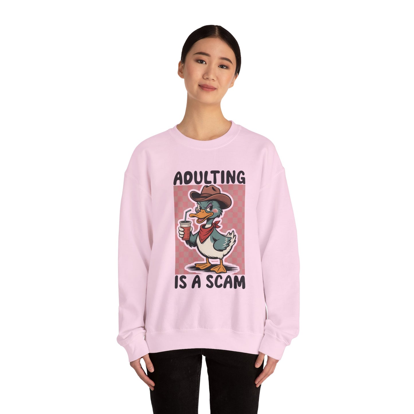 Adulting Is a Scam duck cartoon Sweatshirt | Funny Duck Graphic