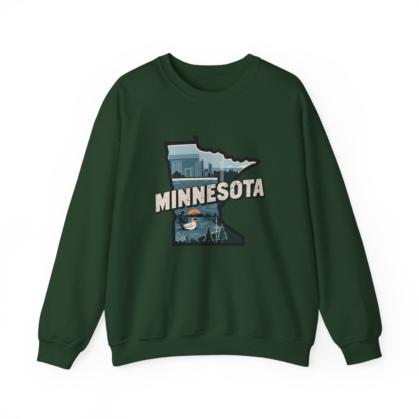 Minnesota state silhouette with skyline and loon Sweatshirt