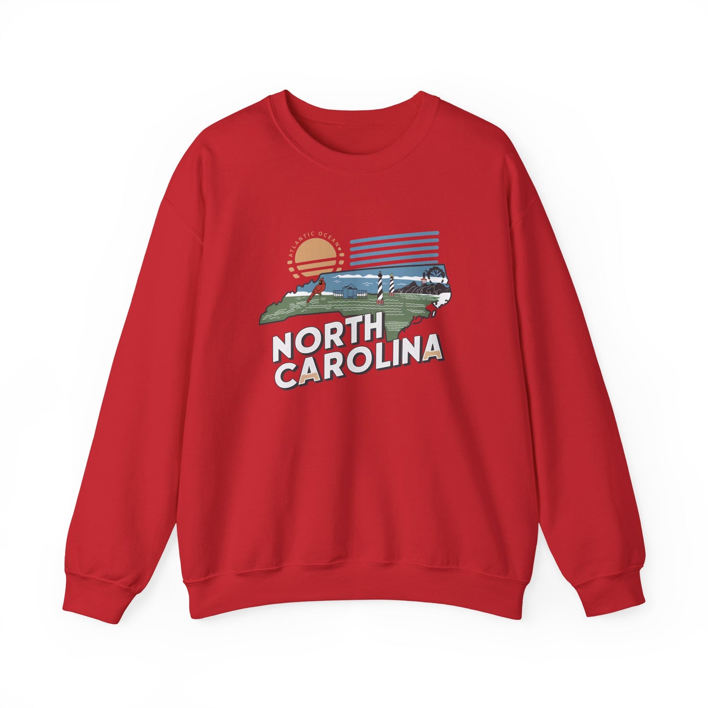 North Carolina state map sunset illustration Sweatshirt | Coastal mountains retro design