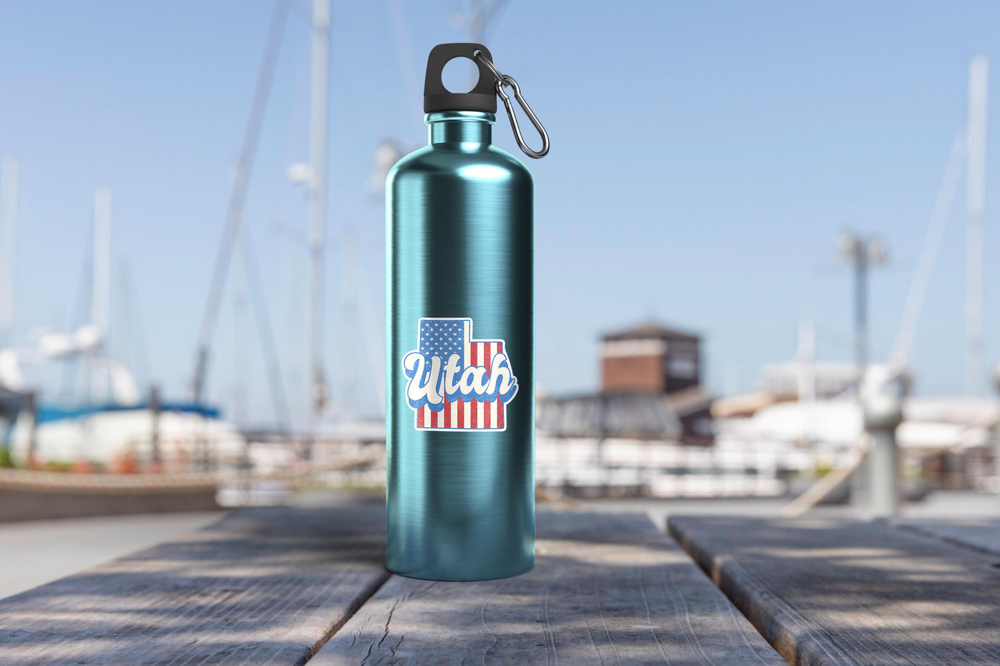 Utah State Sticker with American Flag Background | Weatherproof Vinyl Decal