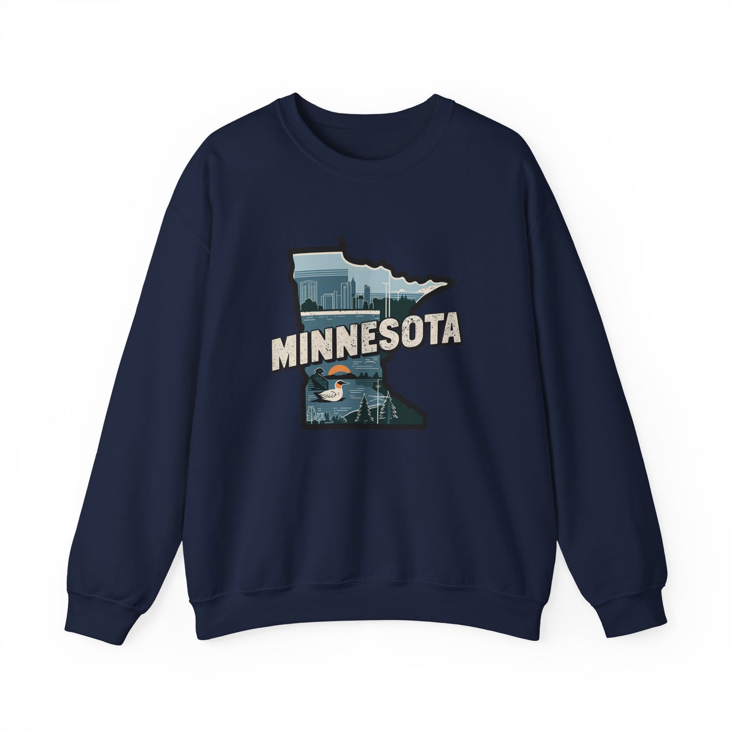 Minnesota state silhouette with skyline and loon Sweatshirt