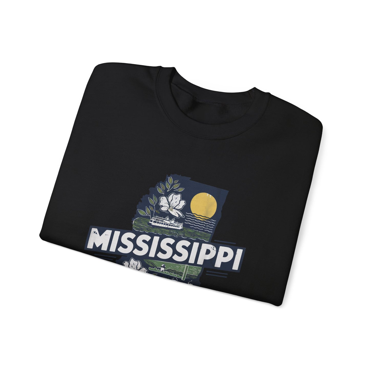 Mississippi State Map with Magnolia and Lighthouse Sweatshirt