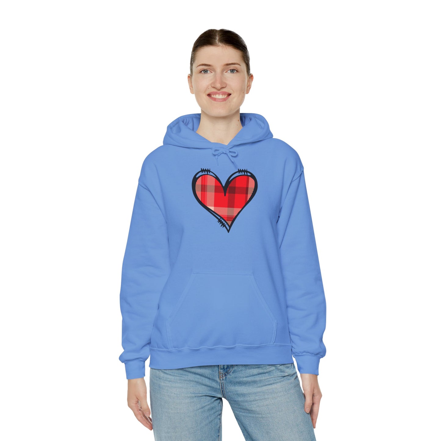 Love Hoodie with Plaid Heart on Front and Bold Love Design on Back