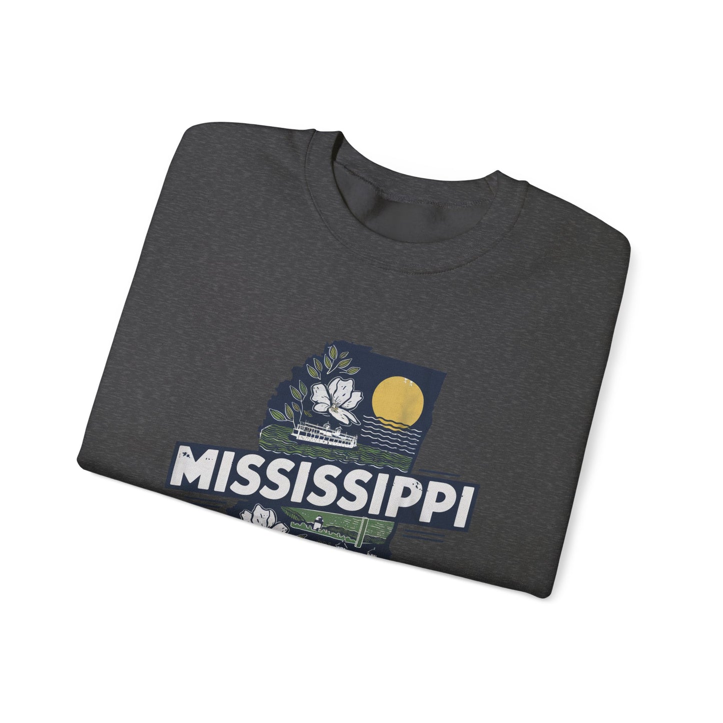 Mississippi State Map with Magnolia and Lighthouse Sweatshirt