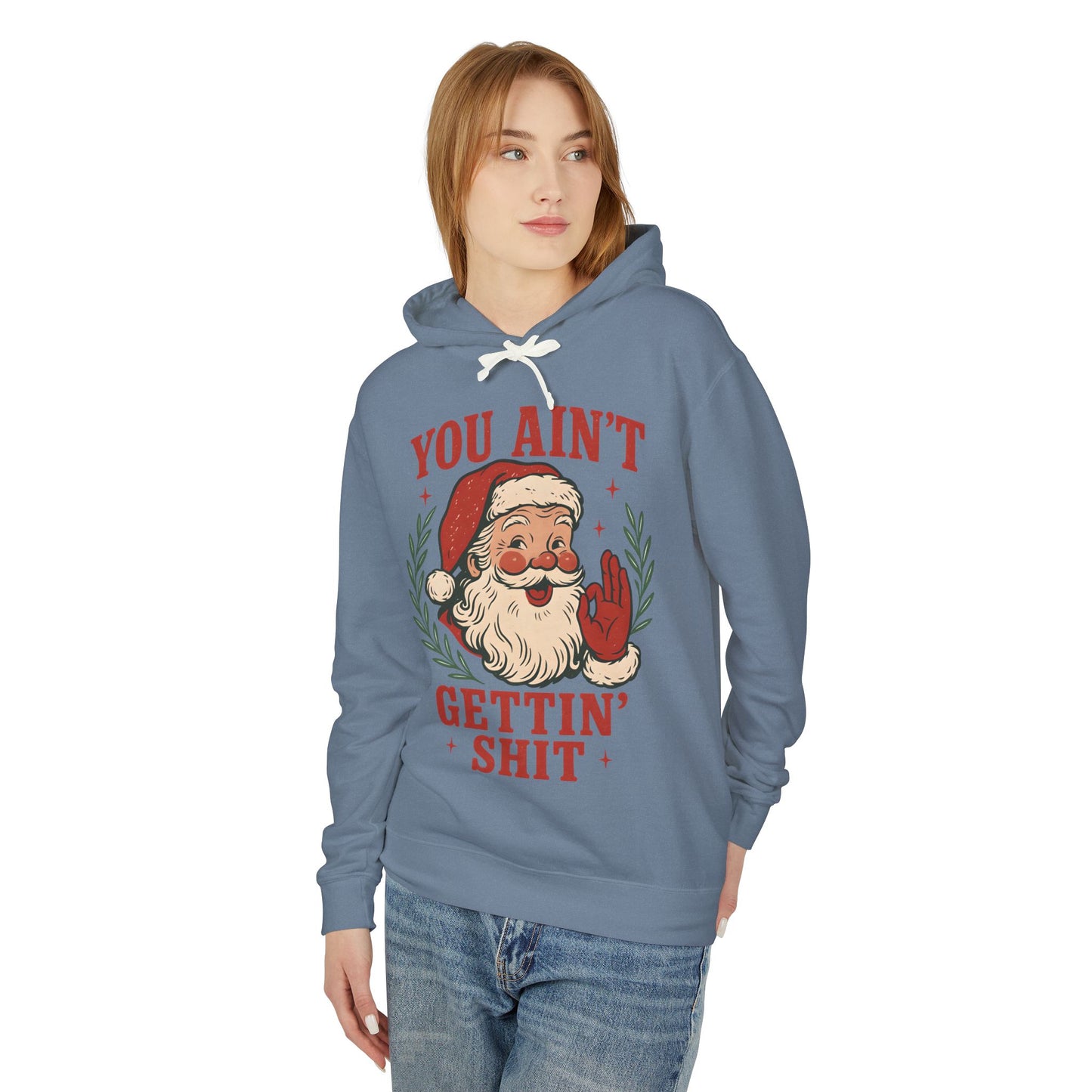 Santa Humor Unisex Lightweight Hooded Sweatshirt