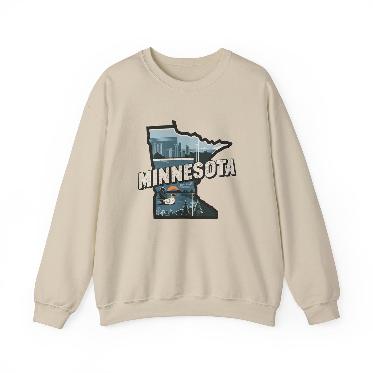 Minnesota state silhouette with skyline and loon Sweatshirt