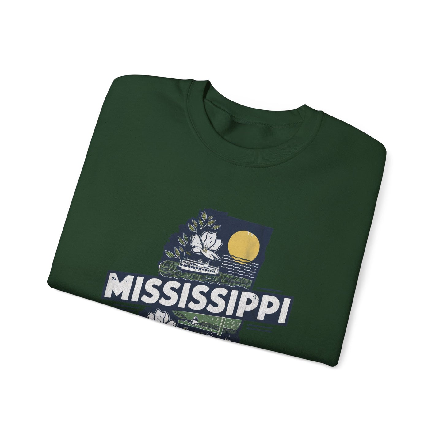Mississippi State Map with Magnolia and Lighthouse Sweatshirt