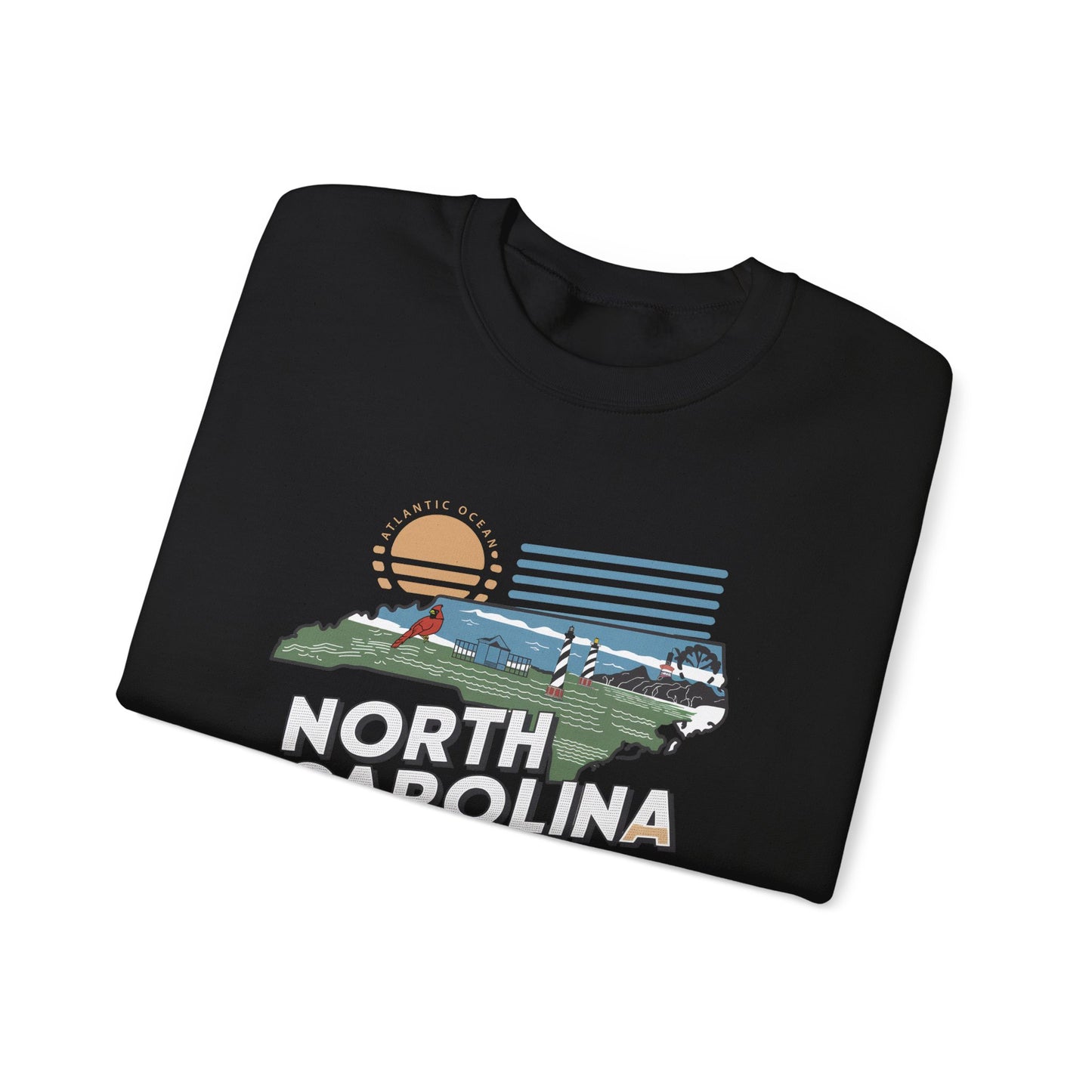 North Carolina state map sunset illustration Sweatshirt | Coastal mountains retro design