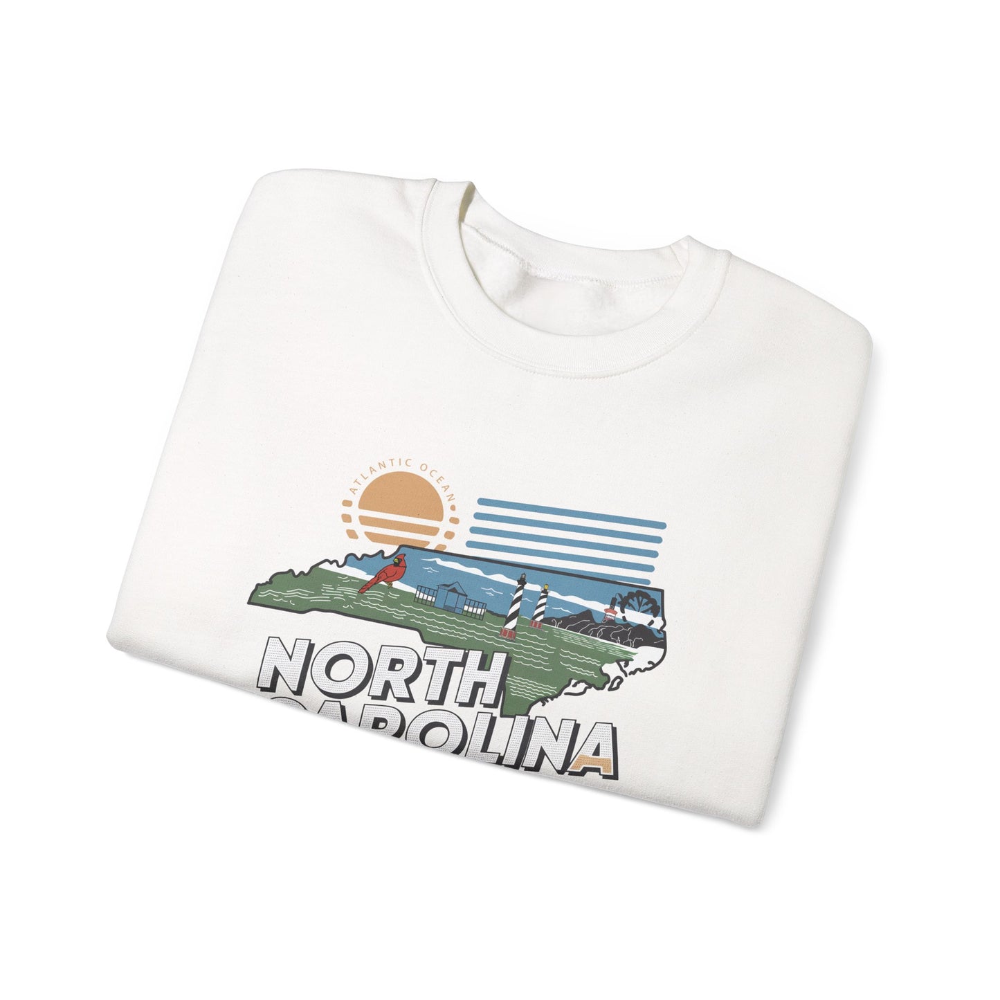 North Carolina state map sunset illustration Sweatshirt | Coastal mountains retro design