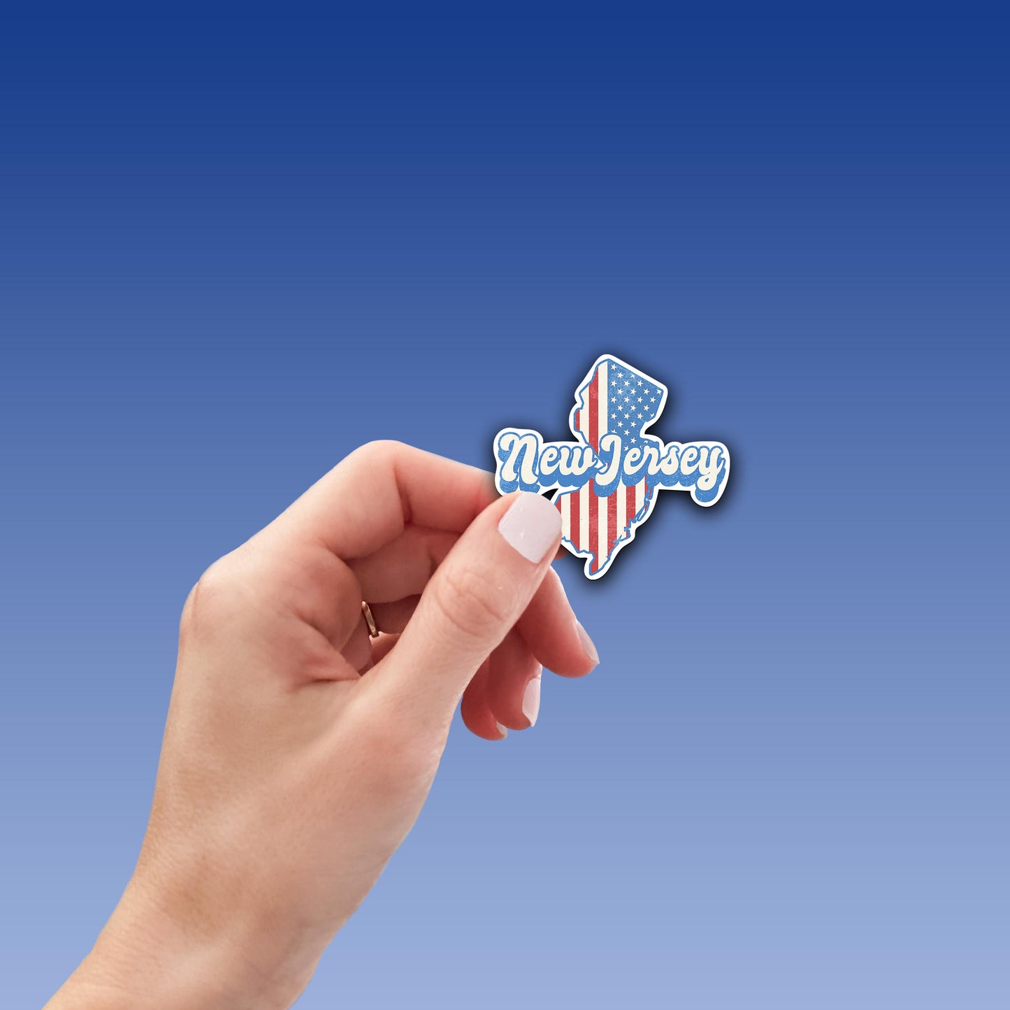 New Jersey State Sticker with American Flag Background | Weatherproof Vinyl Decal