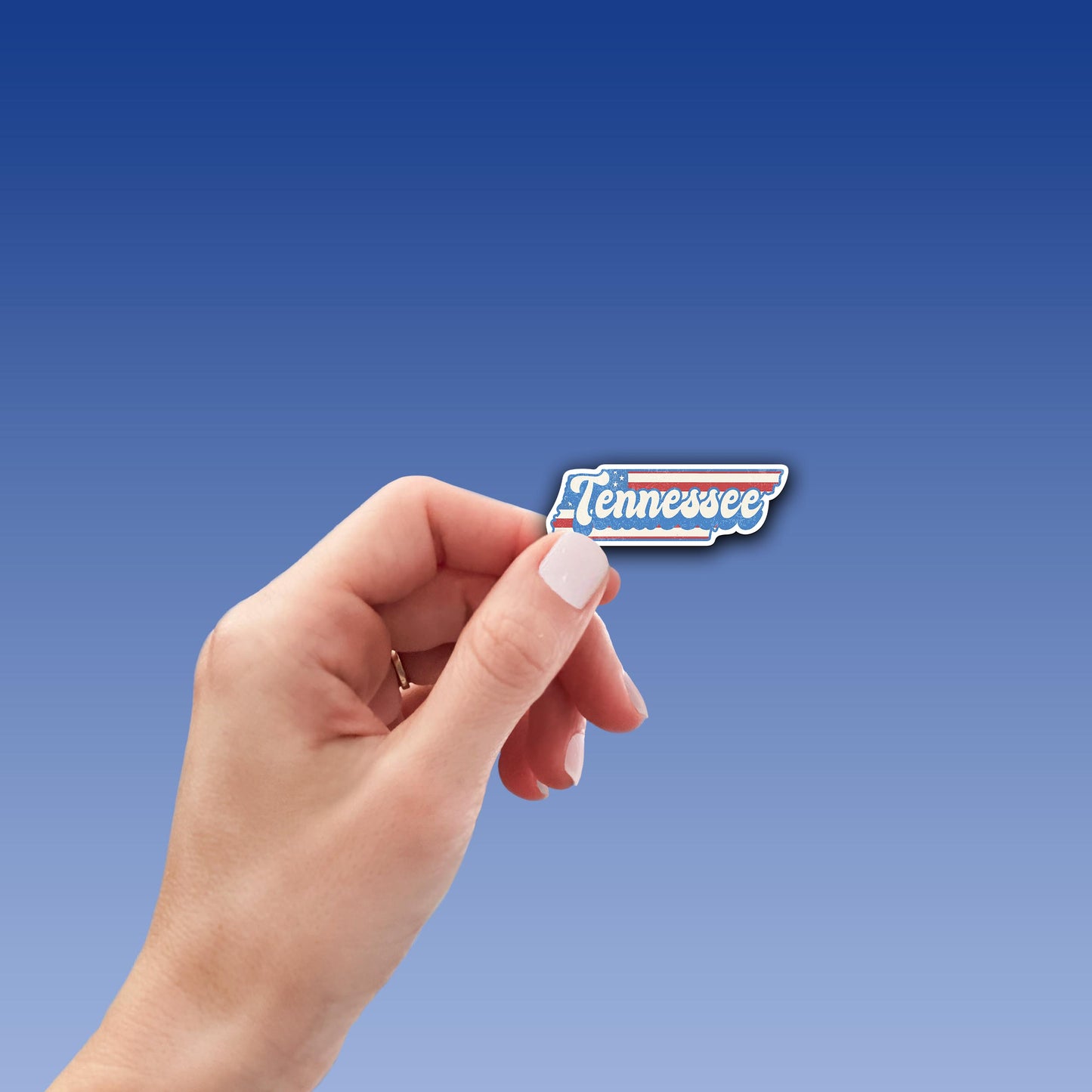 Tennessee State Sticker with American Flag Background | Weatherproof Vinyl Decal