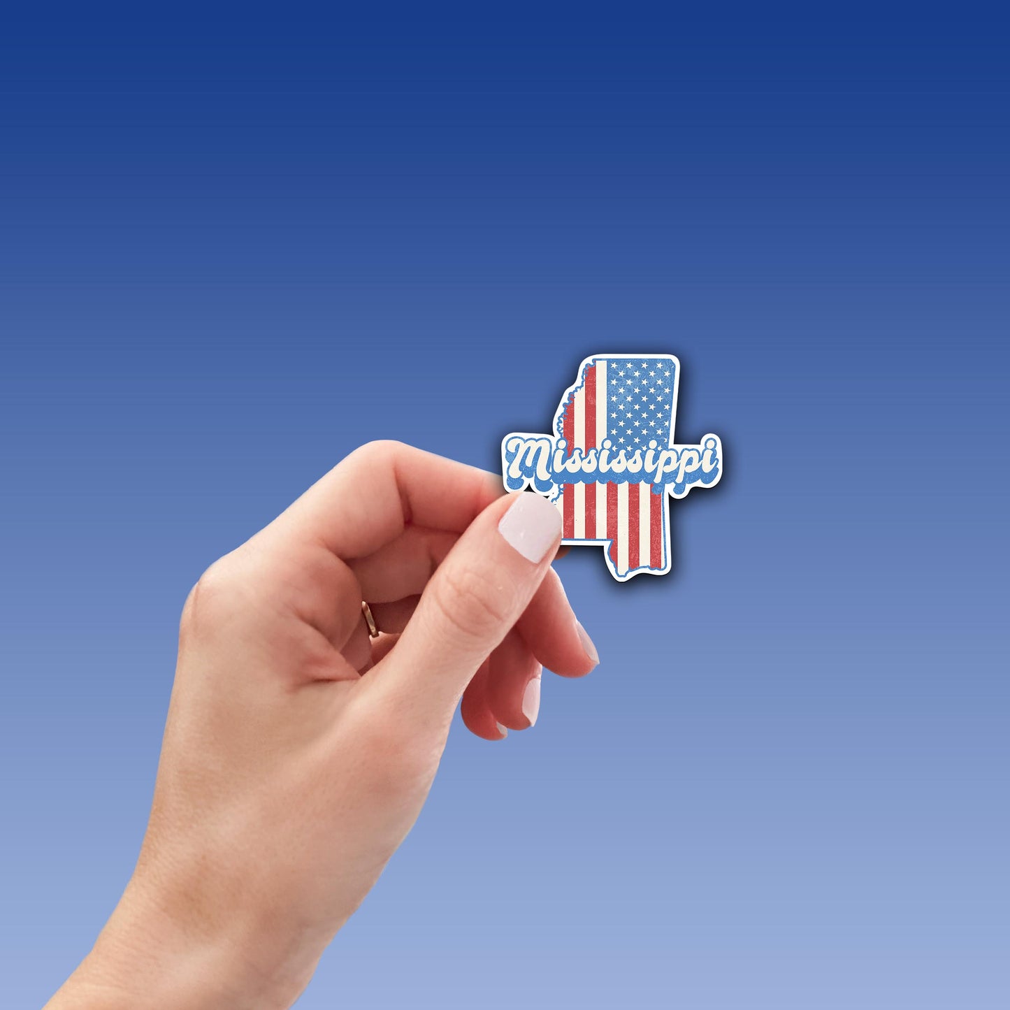 Mississippi State Sticker with American Flag Background | Weatherproof Vinyl Decal